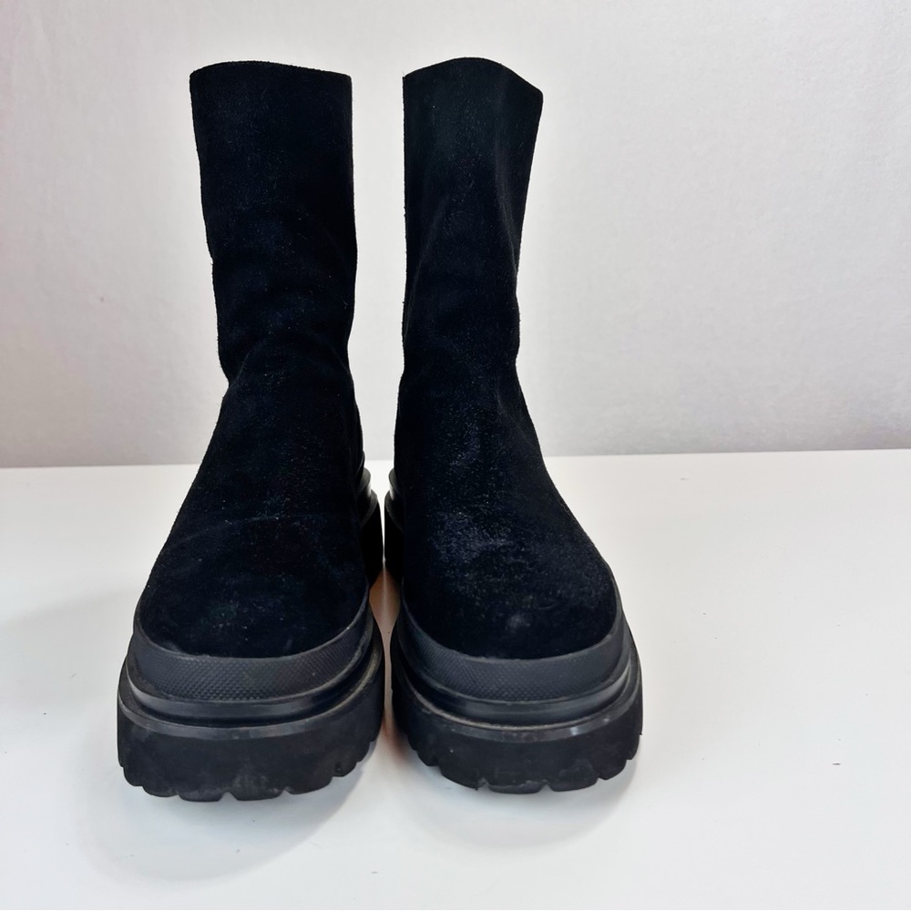 Lola Cruz Pruga Black Suede Boots Size 38 Black Suede Lug Sole Chunky Retro - Picture 3 of 9